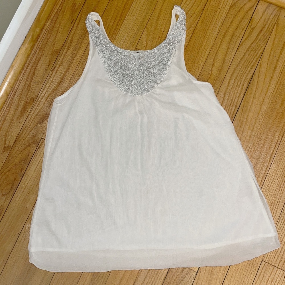 White Blouse with pearl beading around the neck